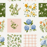 The image is a collage of various floral and patterned elements, including flowers, leaves, and checkered patterns, arranged in a grid-like layout.
