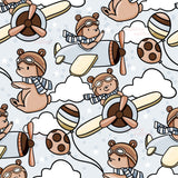 The image is a repeating pattern of cartoon-style illustrations of bears wearing pilot hats and goggles, flying in the sky with propeller planes and balloons.