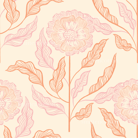 a flower with leaves on a beige background