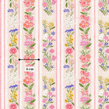 a repeating pattern of pink, white, and blue flowers on a pink background, with a black line indicating the width of the pattern is 4 cm.