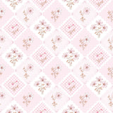 a repeating pattern of pink flowers and hearts on a white background, creating a visually appealing and harmonious design.