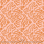 a pink and orange background with a pattern of wavy lines