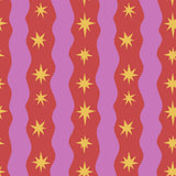 a repeating pattern of yellow stars on a red and purple background, creating a visually striking and vibrant design.