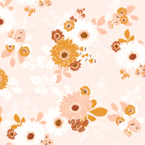 a pink and orange flower pattern on a white background
