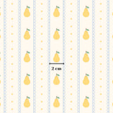 a repeating pattern of yellow pears on a white background, with a scale indicating the size of the pears in centimeters.