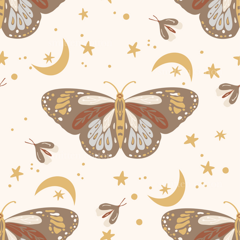 a butterfly with stars and crescents on a white background