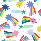 a pattern of stars and rainbows on a white background