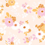 a pink and yellow flower pattern on a white background