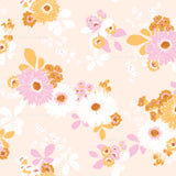 a pink and yellow flower pattern on a white background