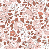 a repeating pattern of various pink and white flowers and leaves, creating a visually appealing and harmonious design.