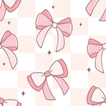 a pink bow pattern on a white background