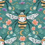 a pattern with a bee and flowers on it