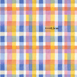 The image is a vibrant, colorful pattern composed of various shades of blue, orange, yellow, and pink squares. The pattern is arranged in a grid-like fashion, creating a visually striking and intricate design.