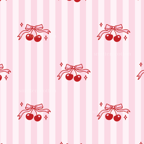 a pattern with cherries on a striped background