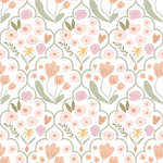 a pink and green floral pattern on a white background