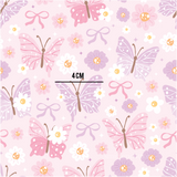 a pink background with butterflies and flowers