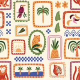 a picture of a pattern with animals and plants