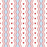 a repeating pattern of red hearts and wavy lines in shades of blue and white.