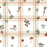 a repeating pattern of various vegetables, including carrots, mushrooms, and tomatoes, arranged in a grid-like layout.