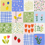 The image is a colorful and whimsical collage of various illustrations, including flowers, fruits, and geometric patterns.