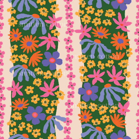 a colorful floral pattern on a green background