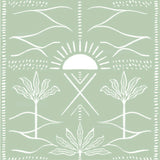 a green background with white designs on it