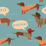 a group of dachshunds with speech bubbles