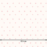 The image is a repeating pattern of pink polka dots on a white background.