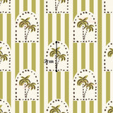 The image is a repeating pattern of green and white stripes with palm tree silhouettes. The palm trees are depicted in a stylized manner, and the image is described as a collage of multiple images. The image is not a single photograph but a collection of images that are arranged in a grid-like pattern.