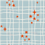 a grid-like pattern with white lines and scattered orange stars.