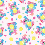 a multicolored teddy bear pattern on a white background