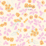 a yellow and pink flower pattern on a white background