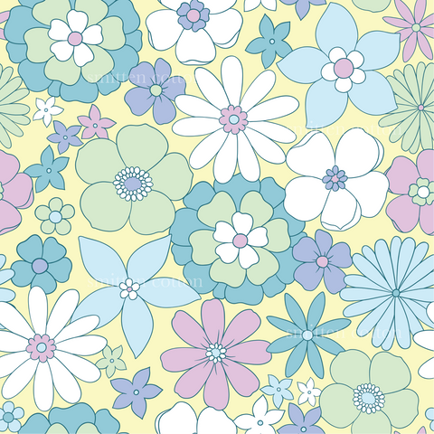 a bunch of flowers on a yellow background