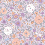 a floral pattern with many flowers on a purple background