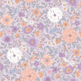 a floral pattern with many flowers on a purple background