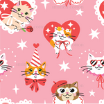 a pink background with cats and hearts