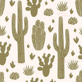 a repeating pattern of various cacti and succulents in shades of brown and green against a light background.