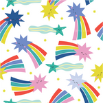 a pattern of stars and rainbows on a white background