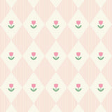 a repeating pattern of pink flowers and green leaves on a light pink background, creating a visually appealing and harmonious design.