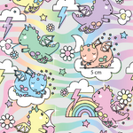 a pattern with unicorns and clouds on a rainbow background