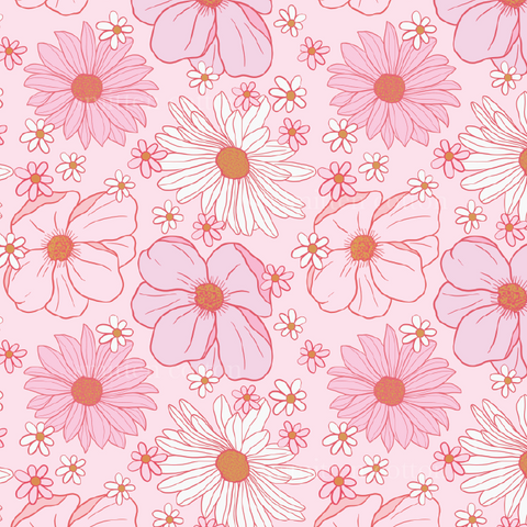 a pattern of pink and white flowers on a pink background