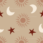 a pattern with stars and moon on a beige background
