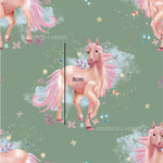 a pink horse on a green background with stars