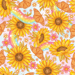 sunflowers and butterflies on a pink background