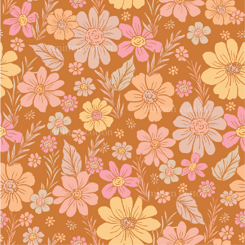 a floral pattern with orange and pink flowers