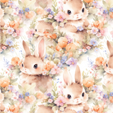 a watercolor painting of two rabbits surrounded by flowers