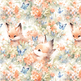 a watercolor painting of a fox surrounded by flowers