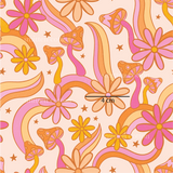 a pink and yellow flower pattern with stars