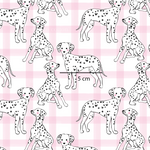 a pattern of dalmatian dogs on a pink and white checkered background