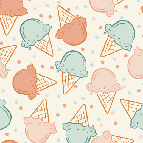a pattern of ice cream cones on a polka dot background